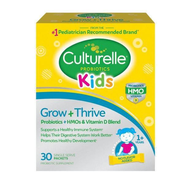 slide 1 of 4, Culturelle Kids Grow + Thrive Probiotics + HMO + Vitamin D Blend Packs, 30 ct