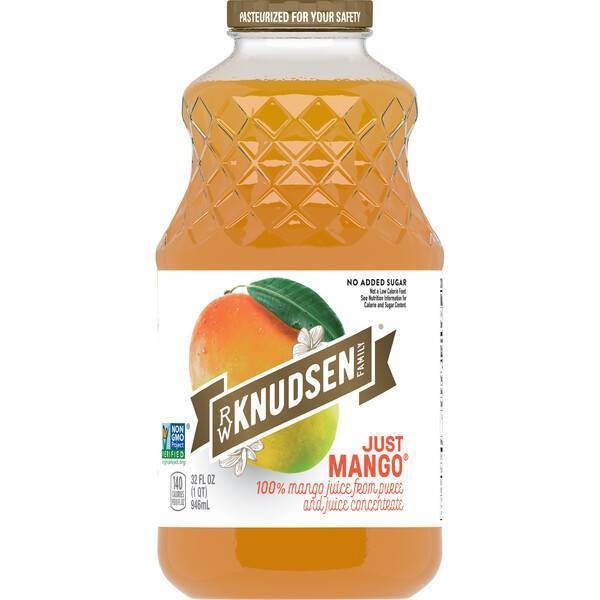 slide 1 of 1, R.W. Knudsen Family Organic Just Mango Juice Glass Bottle, 32 fl oz