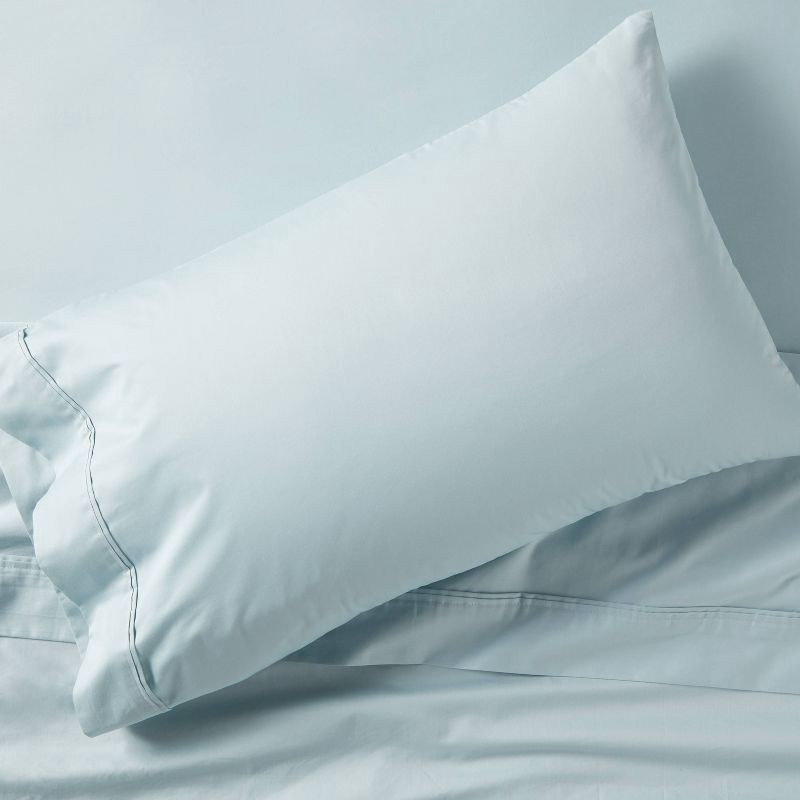 slide 2 of 4, Standard Solid Performance 400 Thread Count Pillowcase Set Light Blue - Threshold™: Cotton Sateen, OEKO-TEX Certified, Set of 2, 1 ct