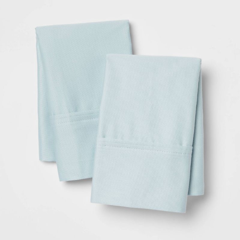 slide 1 of 4, Standard Solid Performance 400 Thread Count Pillowcase Set Light Blue - Threshold™: Cotton Sateen, OEKO-TEX Certified, Set of 2, 1 ct
