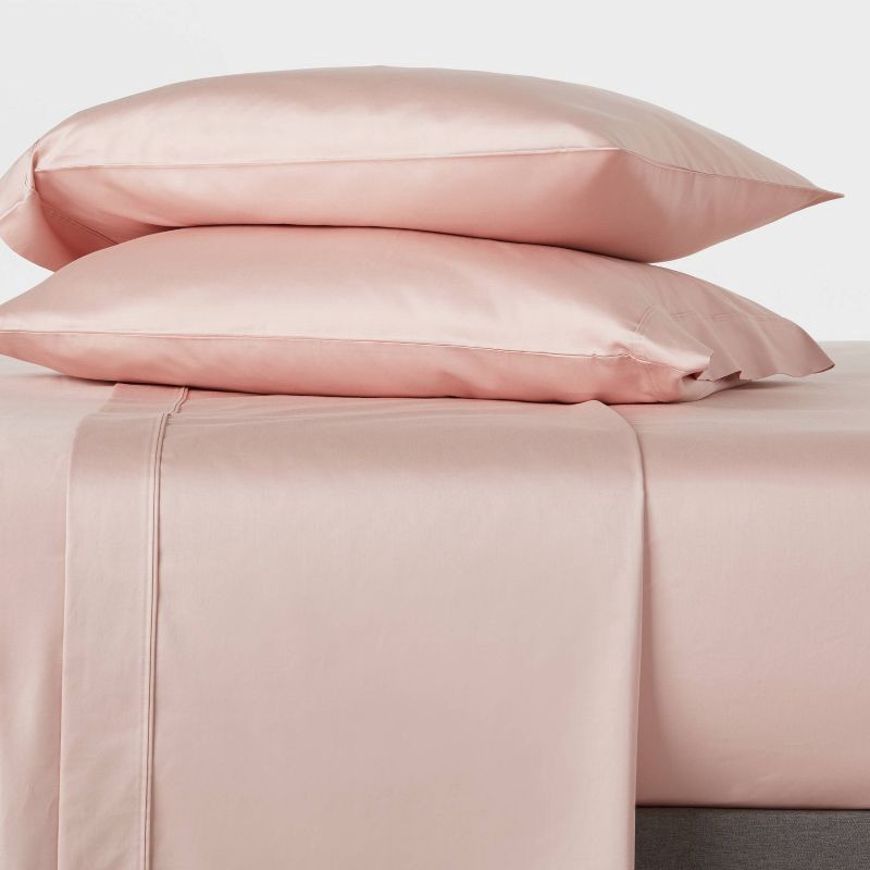 slide 2 of 4, King Solid Performance 400 Thread Count Sheet Set Blush - Threshold™: Cotton Sateen, Wrinkle-Resistant, OEKO-TEX Certified, 1 ct