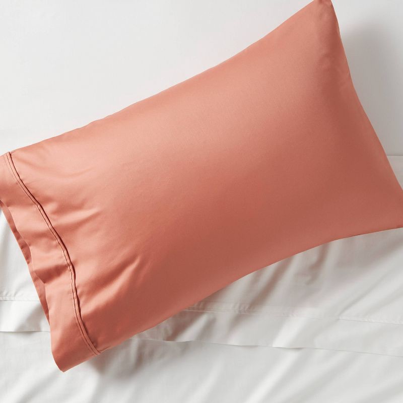 slide 2 of 4, Standard Solid Performance 400 Thread Count Pillowcase Set Rust - Threshold™: Cotton Sateen, Machine Washable, OEKO-TEX Certified, 1 ct