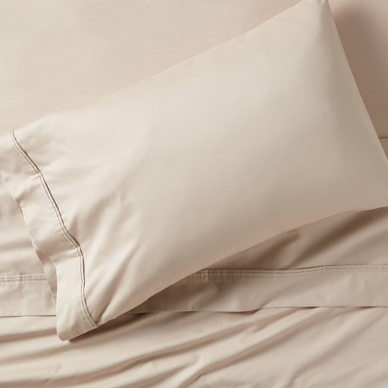 slide 2 of 4, Standard Solid Performance 400 Thread Count Pillowcase Set True Khaki - Threshold™: Cotton Sateen, Machine Washable, OEKO-TEX Certified, 1 ct