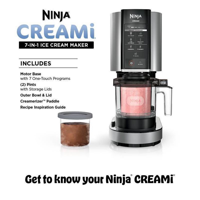 slide 14 of 15, Ninja 0.5qt CREAMi Stainless Steel Ice Cream, Gelato and Sorbet Maker, 7 One-Touch Programs NC301: Soft Serve, 800W, Dishwasher-Safe, 1/2 qt
