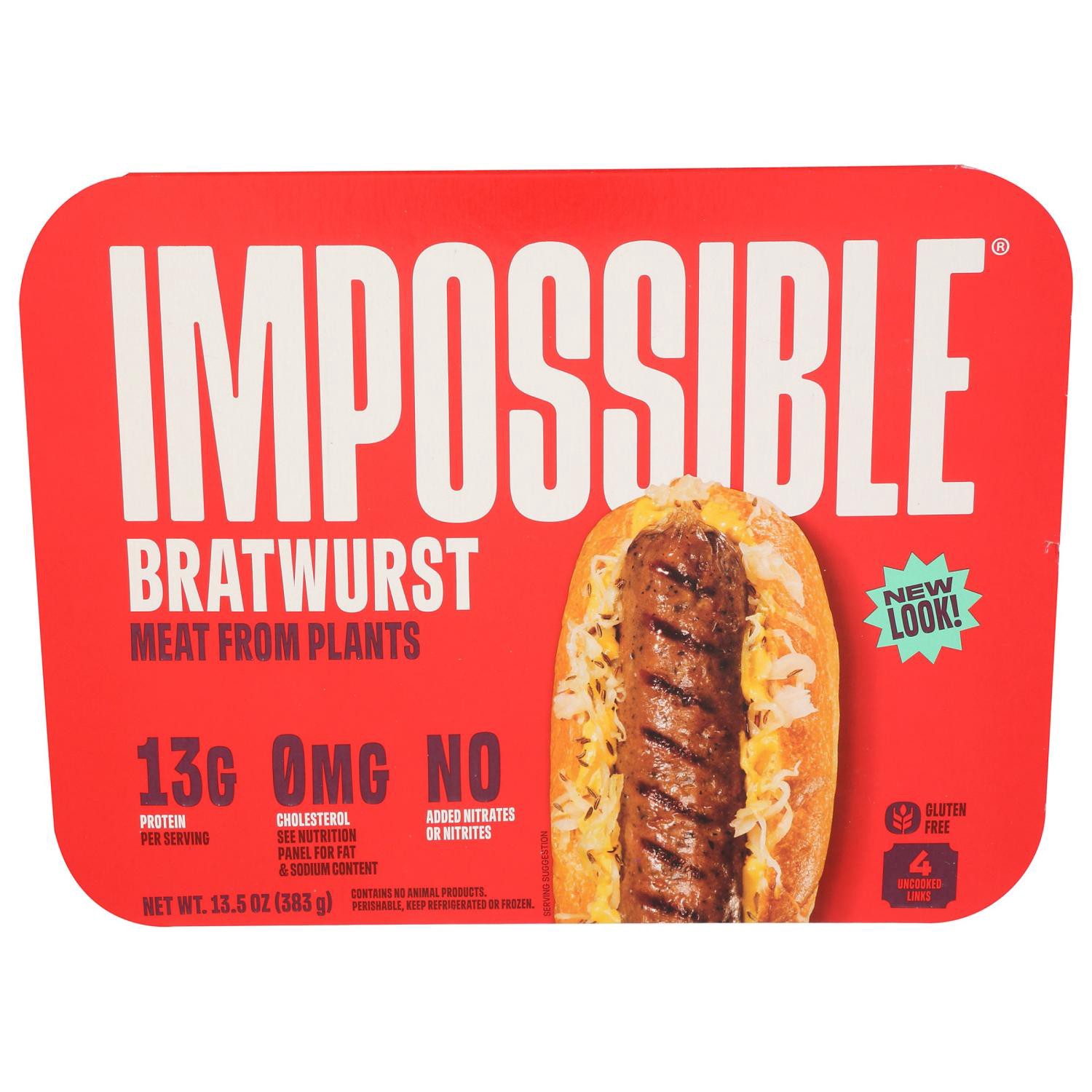 slide 1 of 2, Impossible Bratwurst Sausage Links Made From Plants, 4 Pack, 13.5 Oz, 4 ct; 13.5 oz