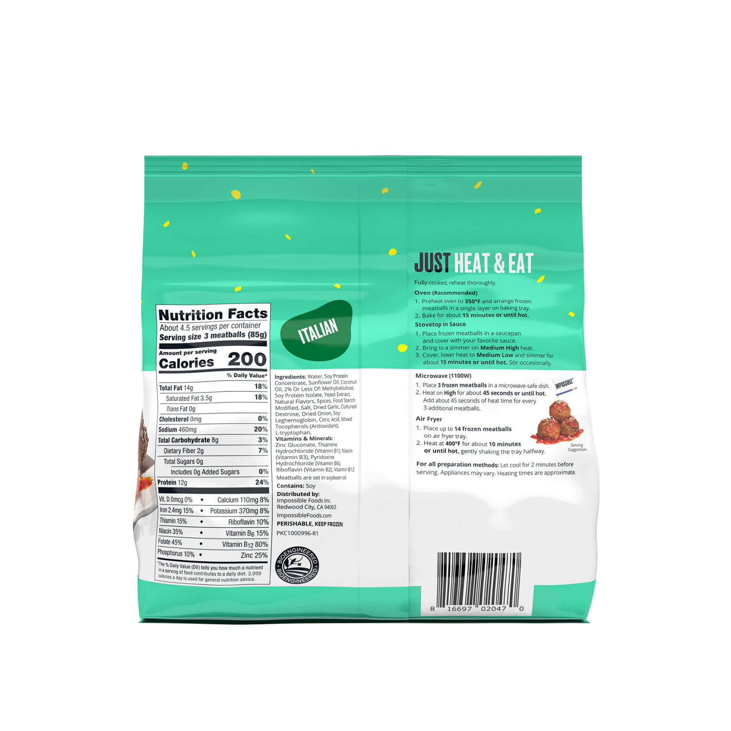 slide 2 of 2, Impossible Italian Plant Based Fully Cooked Meatballs - 14 Oz, 14 oz