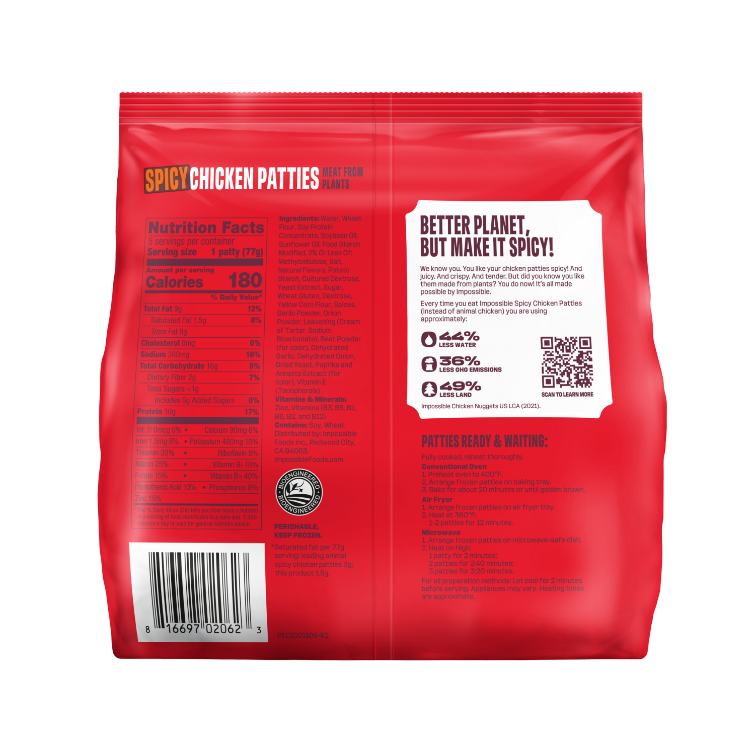 slide 2 of 2, Impossible™ Spicy Chicken Patties Meat From Plants, Frozen, Fully Cooked, 5 Patties, 13.5 oz, 5 ct