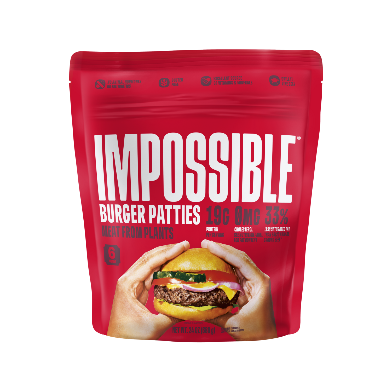 slide 1 of 2, Impossible Burger Patties Made From Plants, 24 Oz, 6 Patties, 24 oz