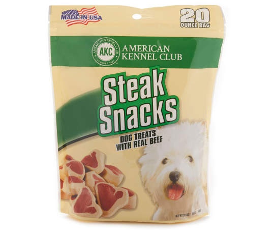 slide 1 of 1, AKC Steak Snacks Beef Flavor Dog Treats, 20 oz., 1 ct