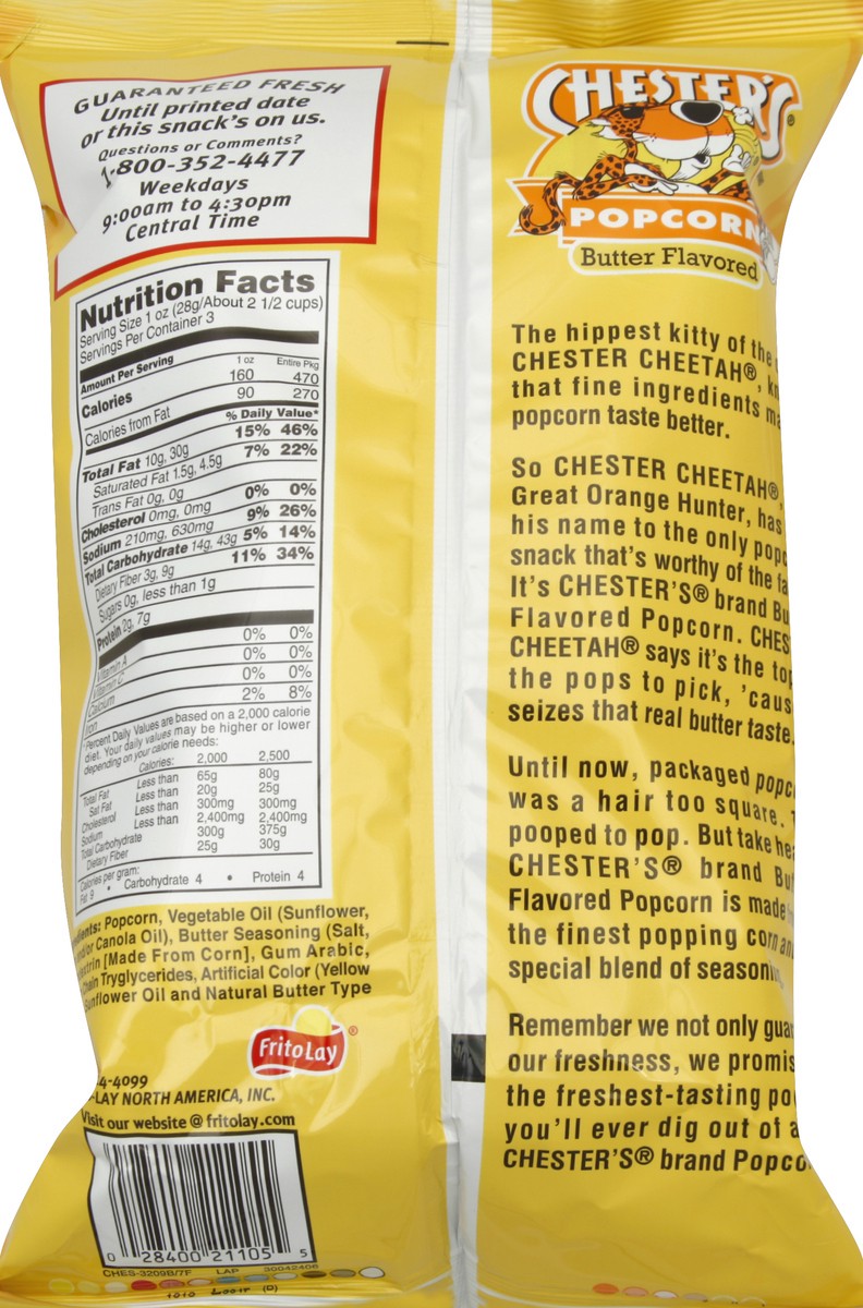 slide 6 of 6, Chester's Popcorn Butter Flavored, 3 oz