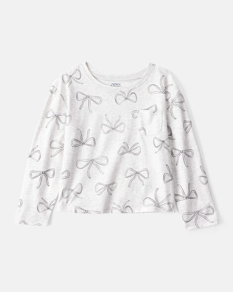 slide 1 of 2, Carter's Carters Girls Bow Print Long-Sleeve Top - Grey Grey M, 1 ct