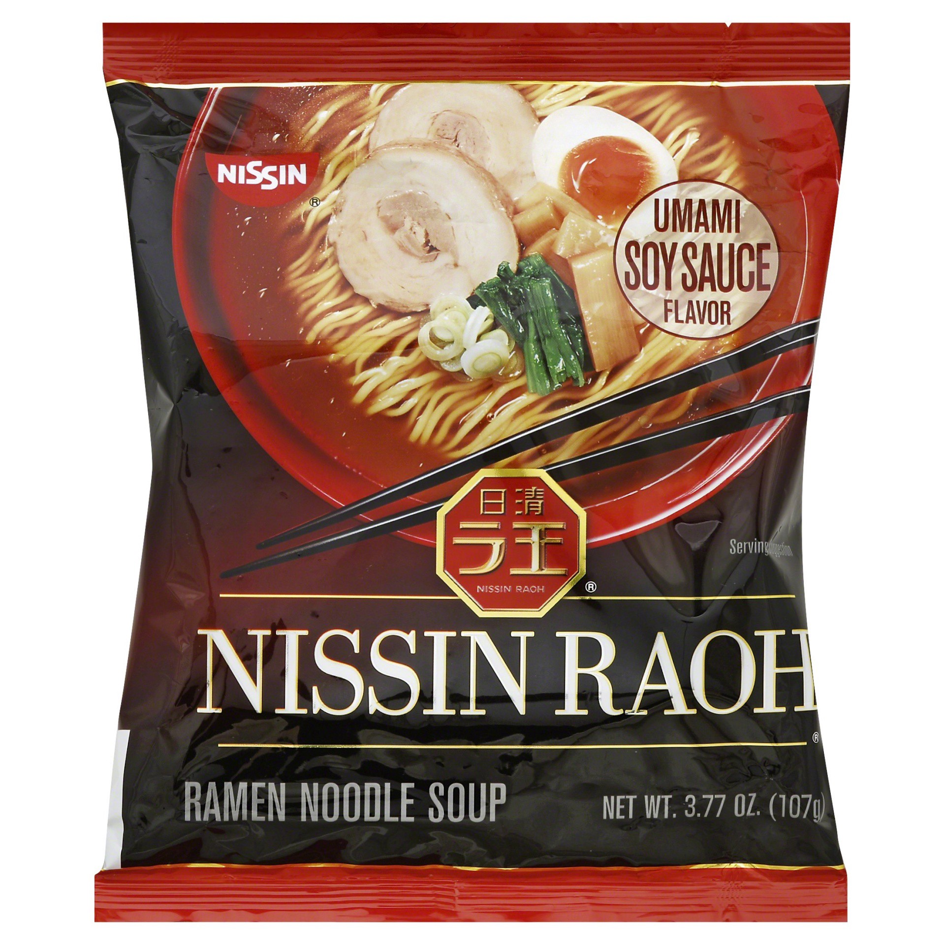 slide 1 of 9, Nissin Raoh Soy Sauce Flavor Ramen Noodle Soup 3.77 oz, 3.77 oz