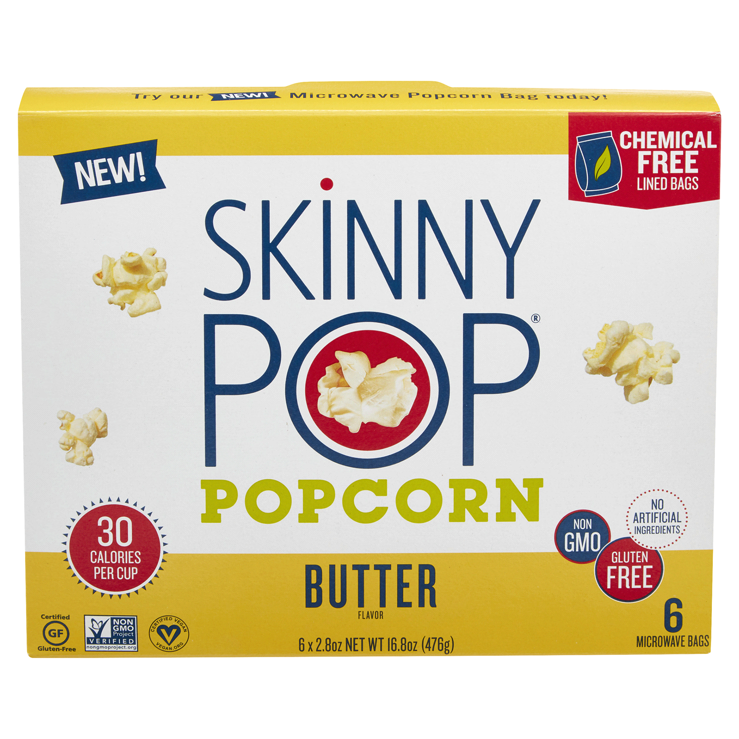 slide 1 of 3, SkinnyPop Microwave Bags Butter Flavor Popcorn 6 ea, 6 ct