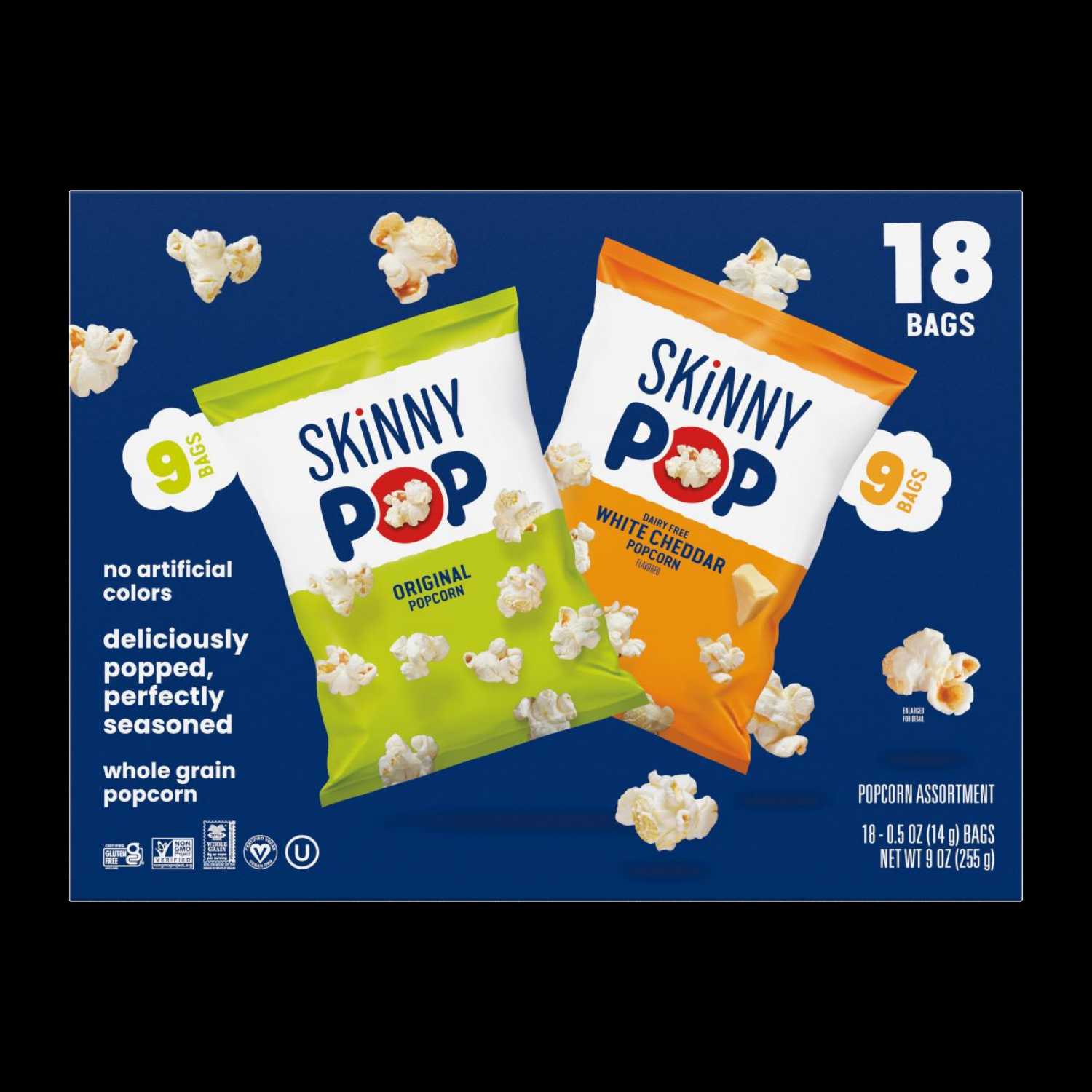 slide 1 of 3, SKINNYPOP Popped Popcorn Multipack Bags - Original & White Cheddar - 18 ct, 18 ct; 0.5 oz