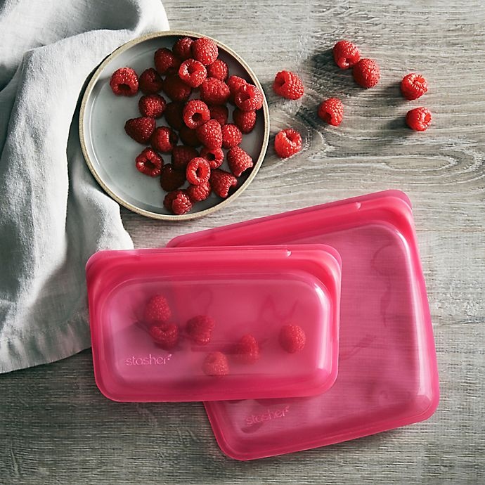 slide 5 of 6, Stasher Silicone Reusable Snack Bag - Raspberry, 9.9 oz