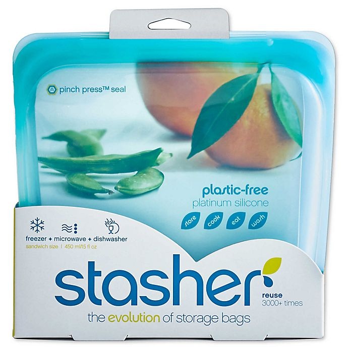 slide 3 of 5, Stasher Silicone Reusable Sandwich Bag - Aqua, 15 oz