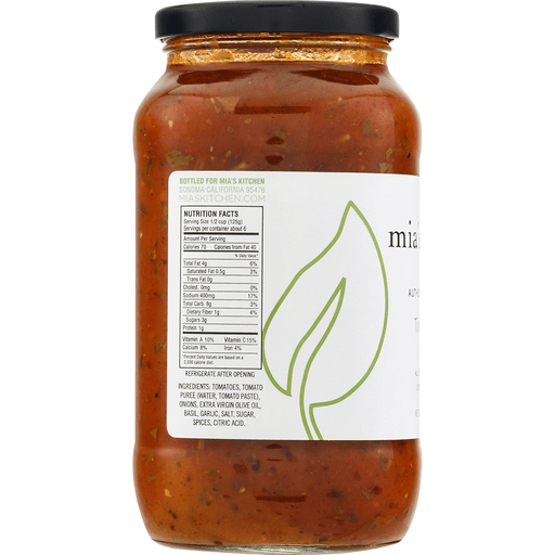 slide 9 of 18, Mia's Kitchen Tomato Basil Pasta Sauce, 25.5 oz