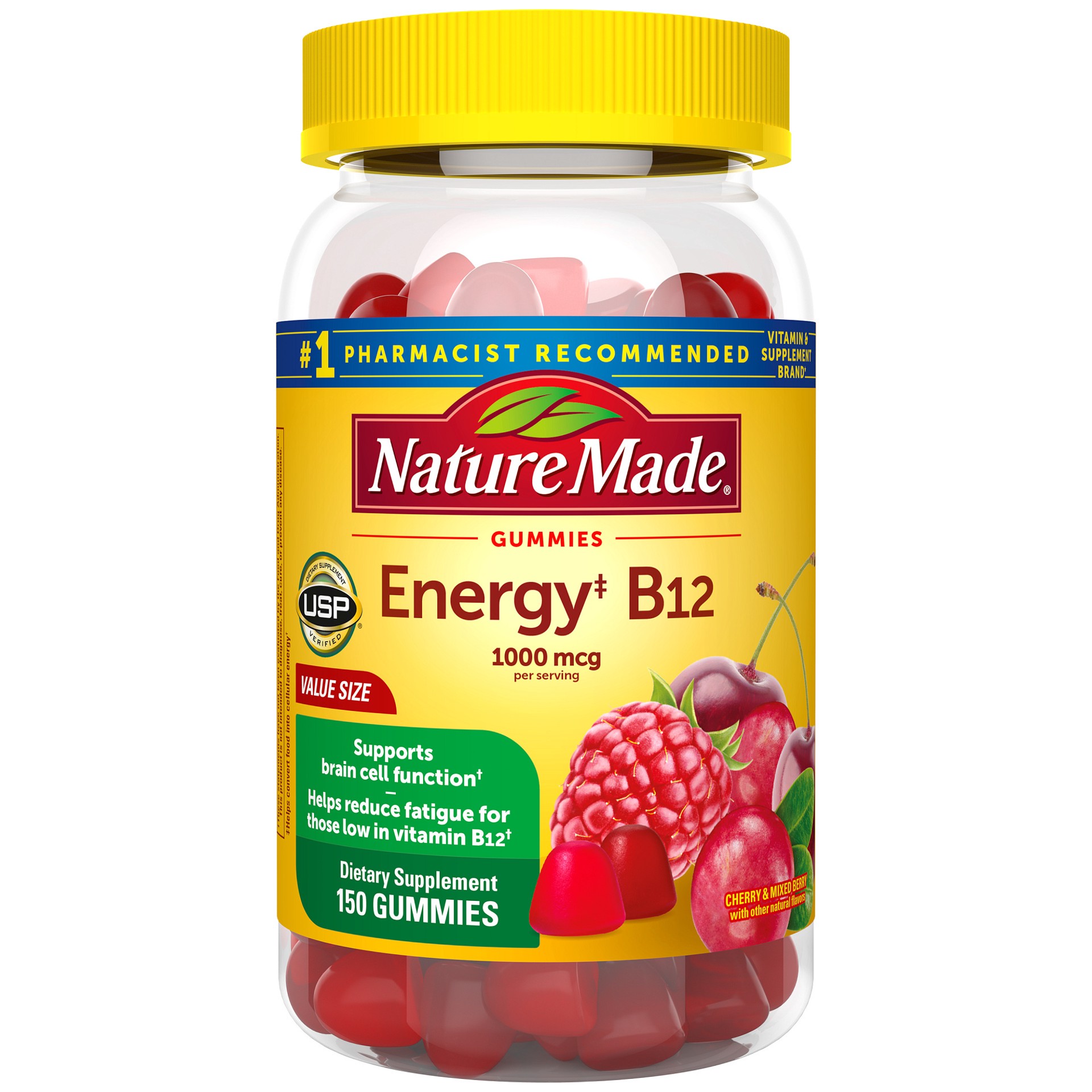 slide 1 of 1, Nature Made Energy B12 1000 mcg, Dietary Supplement for Energy Metabolism Support, 150 Gummies, 75 Day Supply, 150 ct