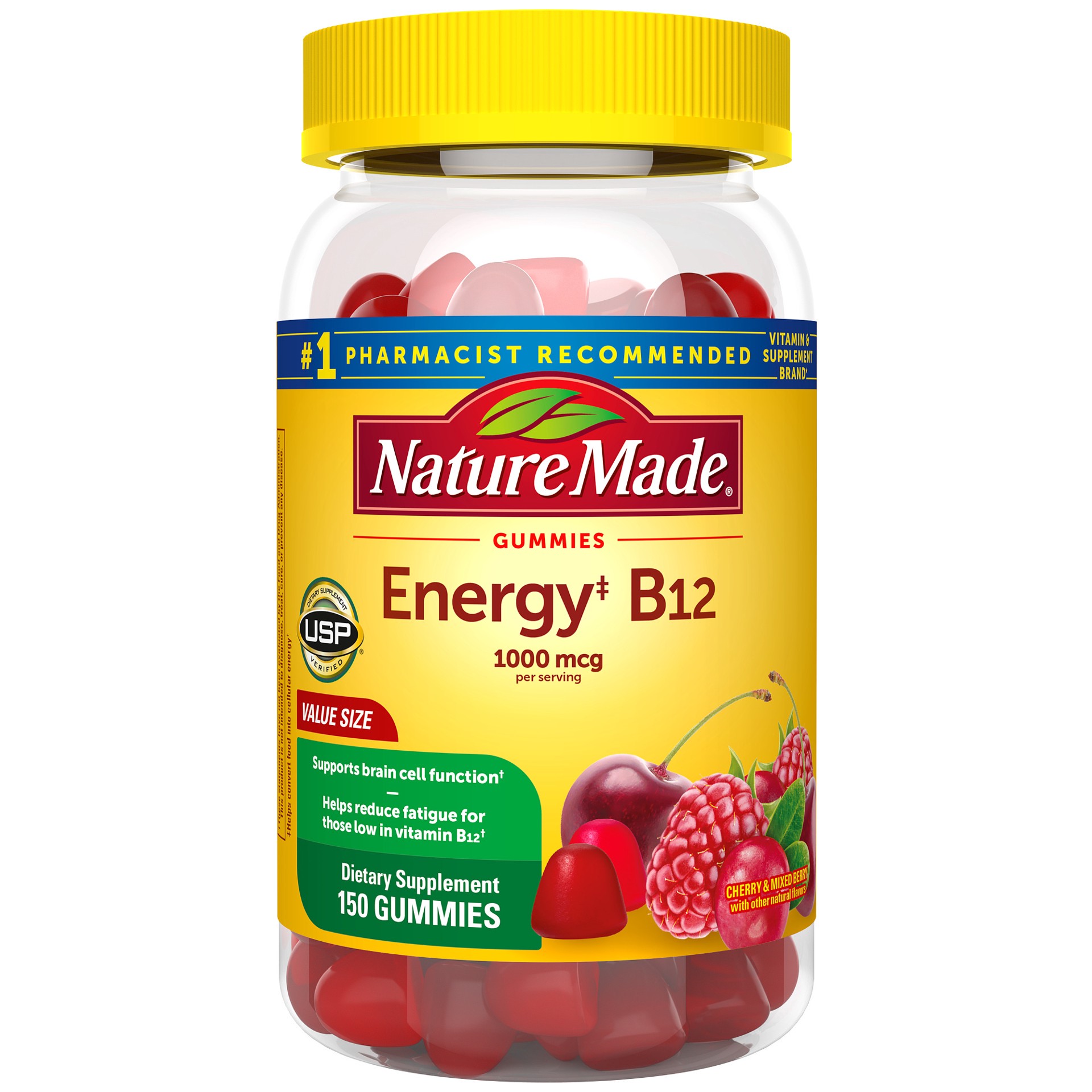 slide 1 of 1, Nature Made Energy B12 1000 mcg, Dietary Supplement for Energy Metabolism Support, 150 Gummies, 75 Day Supply, 150 ct
