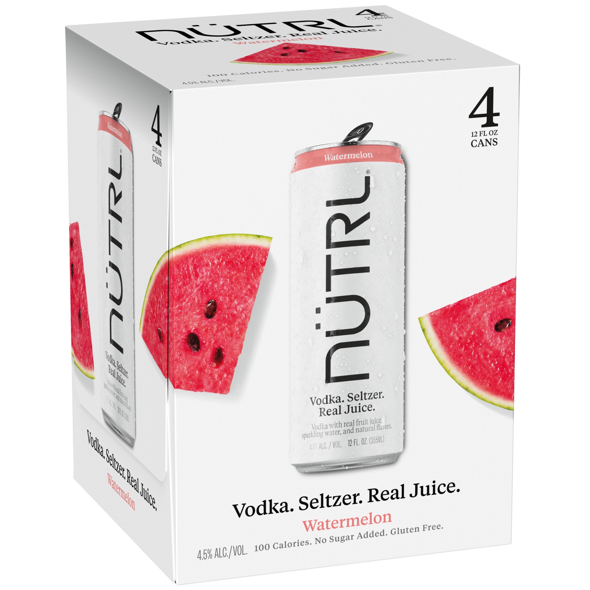 slide 1 of 7, Nutrl Watermelon Vodka Seltzer 4 - 12 fl oz Cans, 48 fl oz