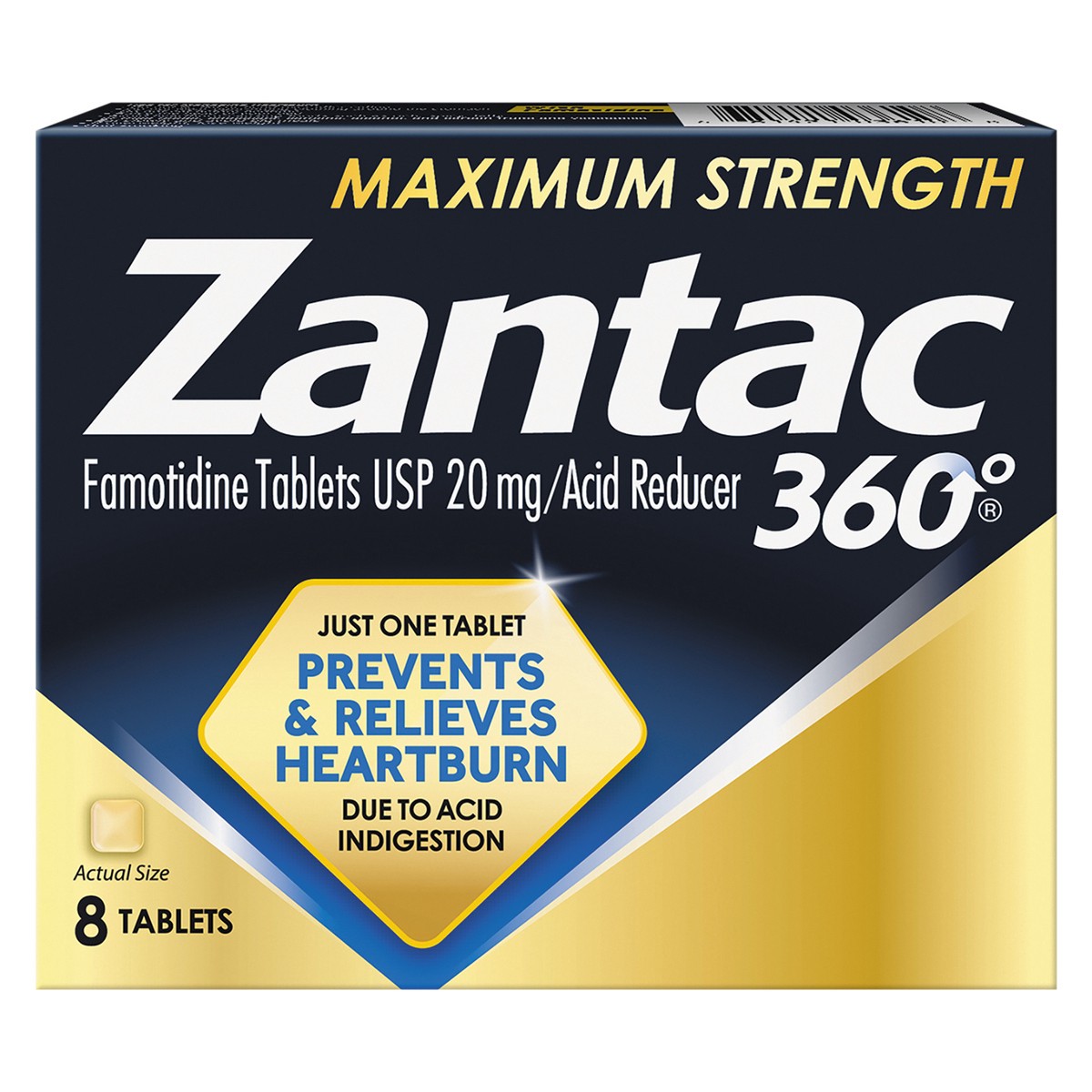 slide 1 of 7, Zantac360 Zantac 360 Maximum Strength Tablets, 8 Count, Heartburn Prevention and Relief, 20 mg Tablets, 8 ct