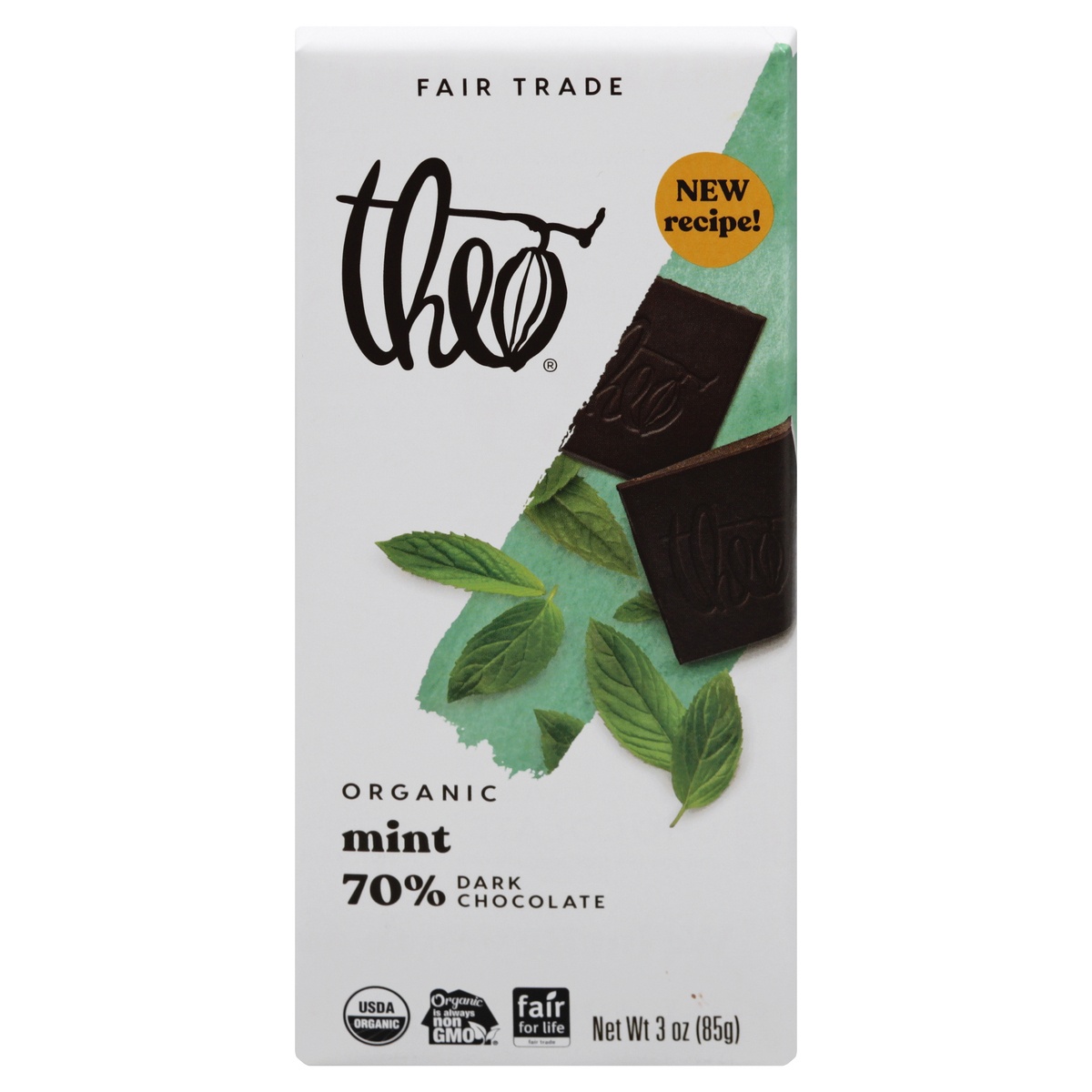 slide 1 of 1, Theo Organic 70% Mint Dark Chocolate 3 oz, 3 oz