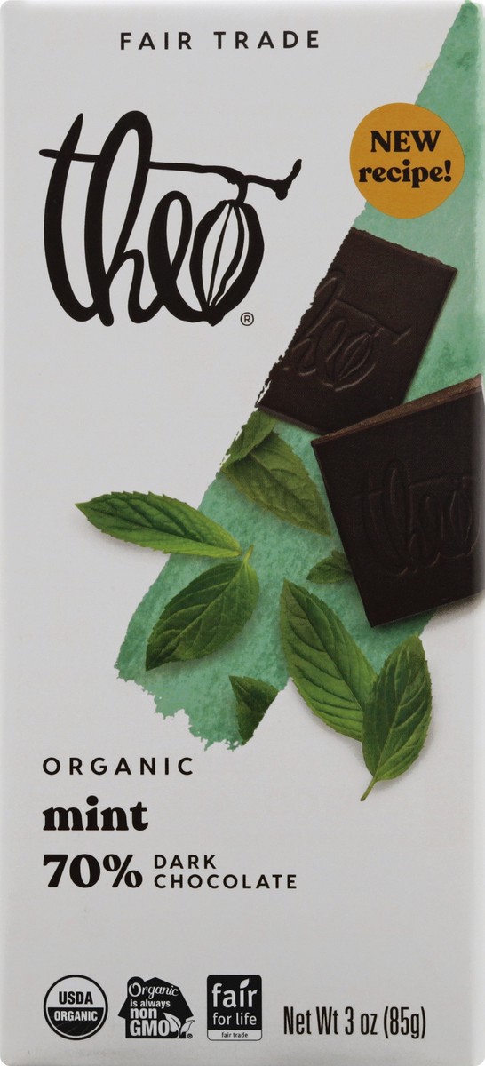 slide 7 of 13, Theo Organic 70% Mint Dark Chocolate 3 oz, 3 oz