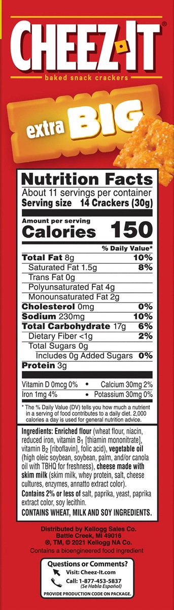 slide 3 of 8, Cheez-It Cheese Crackers, Baked Snack Crackers, Lunch Snacks, Extra Big, 11.7oz Box, 1 Box, 14 oz