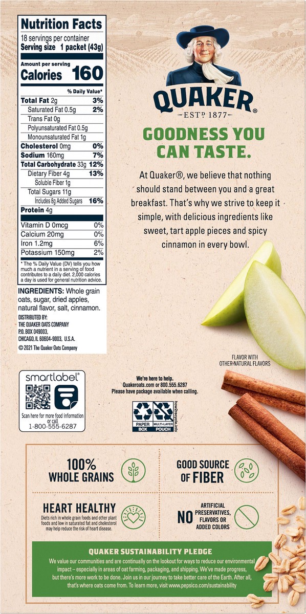 slide 2 of 6, Quaker Instant Oatmeal Apple Cinnamon - 8ct, 18 ct