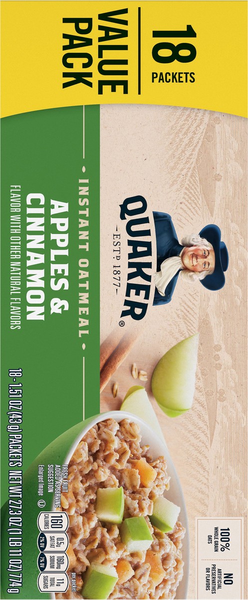 slide 4 of 6, Quaker Instant Oatmeal Apple Cinnamon - 8ct, 18 ct