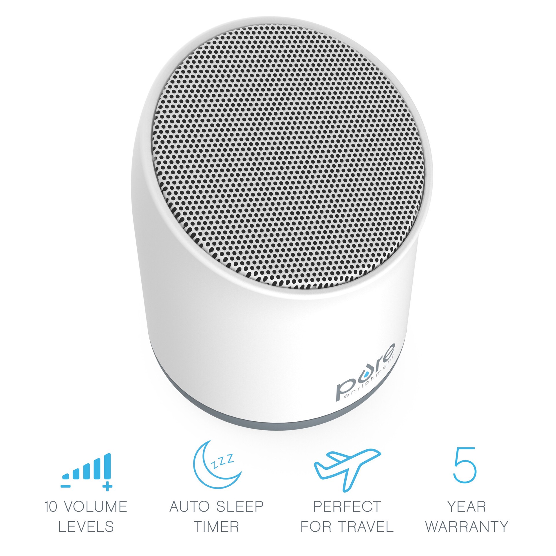 slide 5 of 7, Pure Enrichment Wave Mini Wireless Sound Machine - Built-In Rechargeable Lithium Battery, 48 Hour Run Time, 6 Soothing All-Natural Sounds, Optional Timer, And Storage Bag - Great For Travel, 1 ct