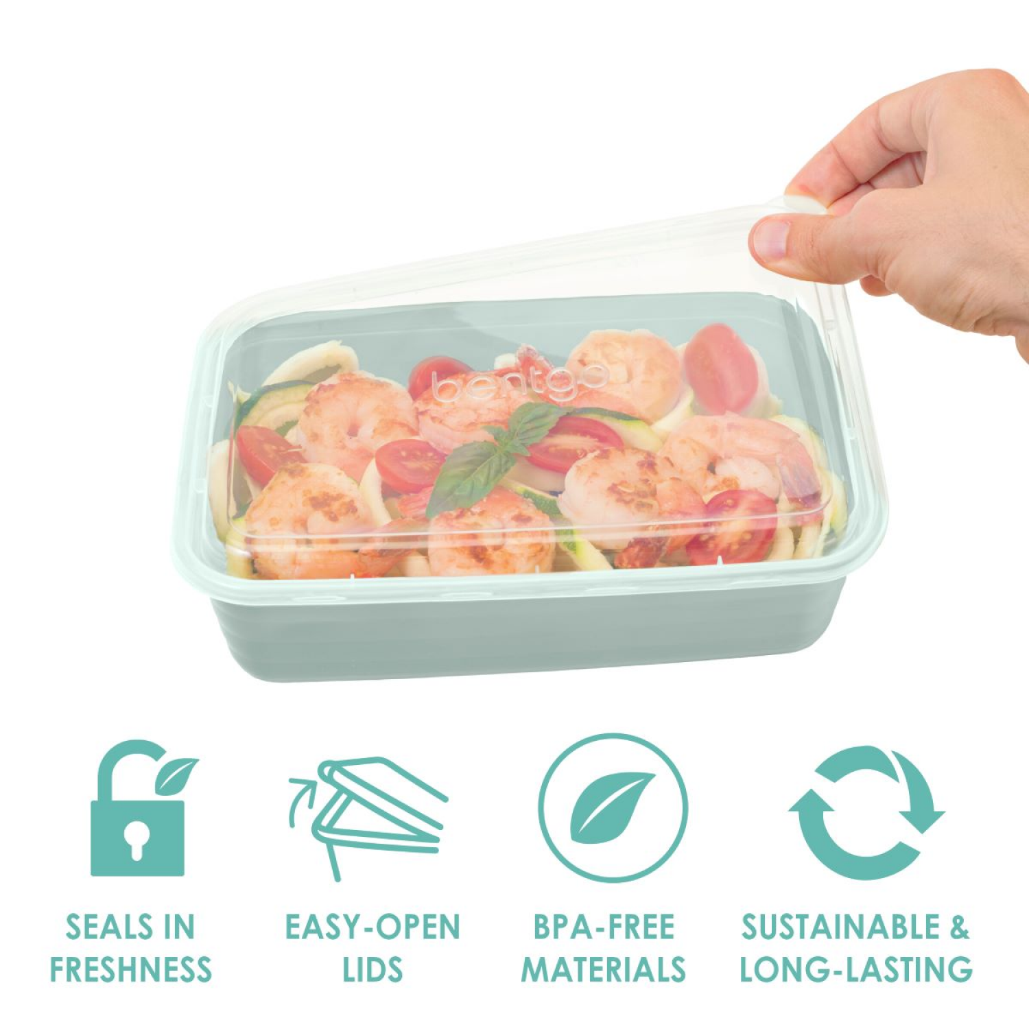 slide 4 of 7, Bentgo Prep 1-Compartment Meal-Prep Containers with Custom-Fit Lids - Mint, 1 ct