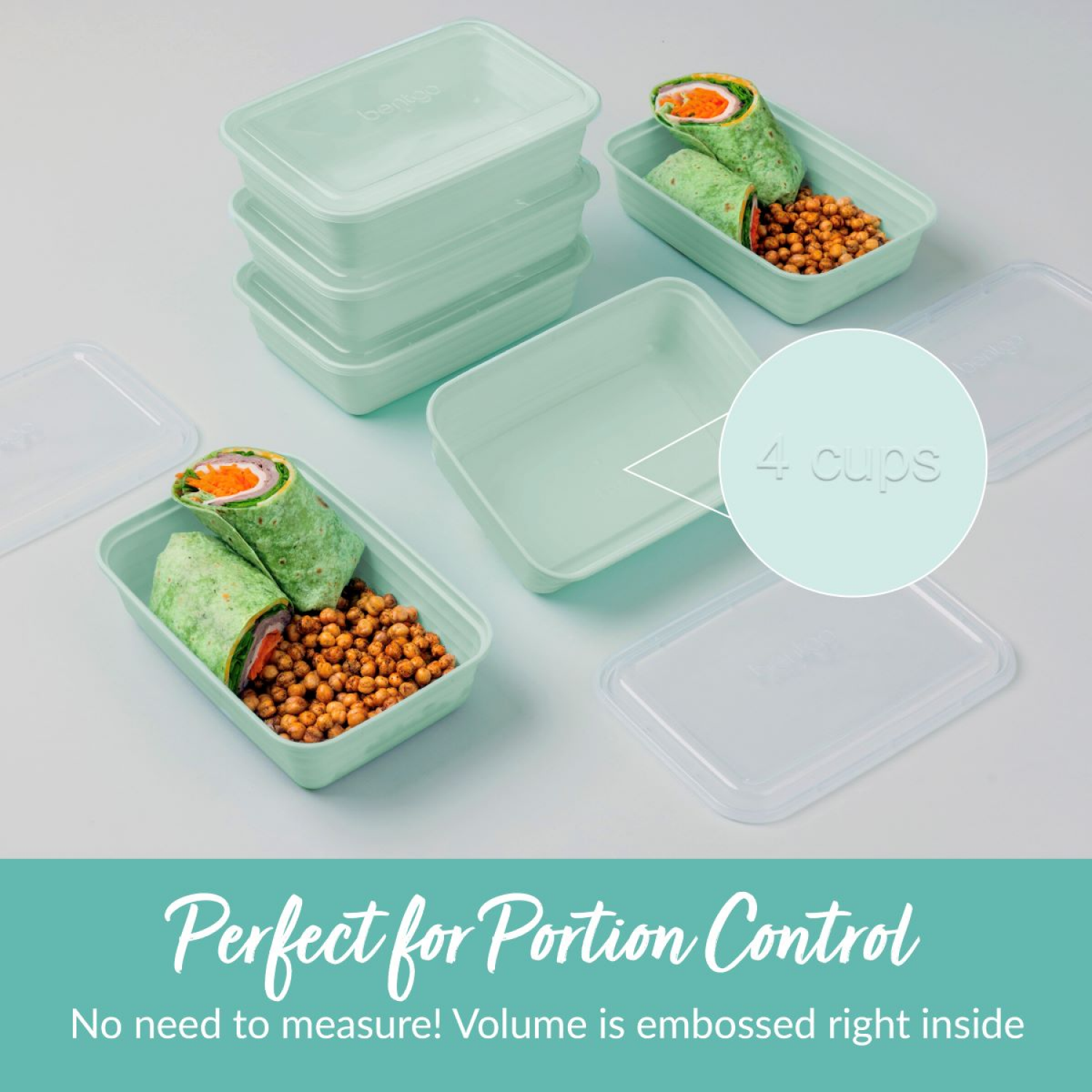 slide 6 of 7, Bentgo Prep 1-Compartment Meal-Prep Containers with Custom-Fit Lids - Mint, 1 ct
