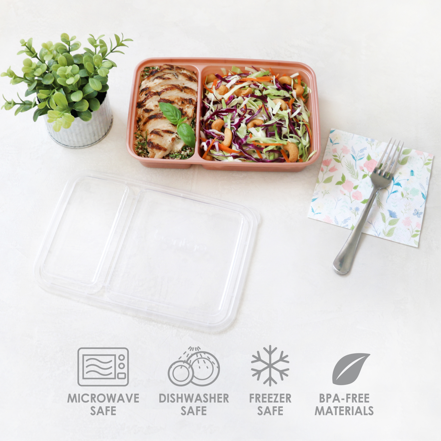 slide 3 of 6, Bentgo Prep 2-Compartment Meal-Prep Containers with Custom-Fit Lids, 1 ct