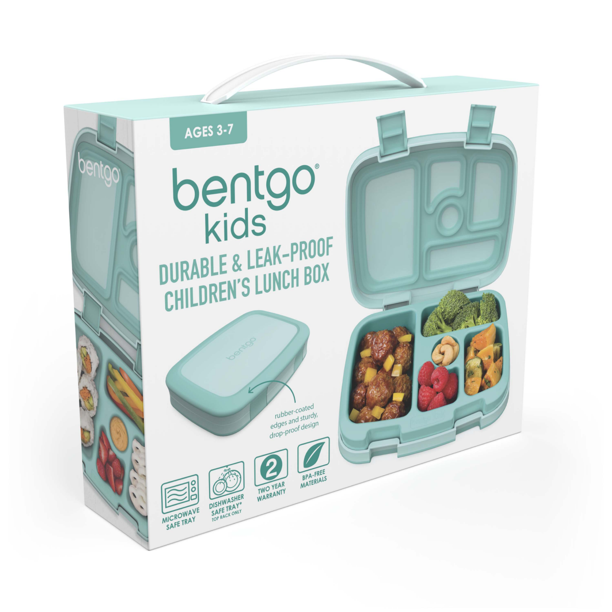 slide 3 of 5, Bentgo Kids Leak-Proof, 5-Compartment Bento-Style Kids Lunch Box - Seafoam, 1 ct