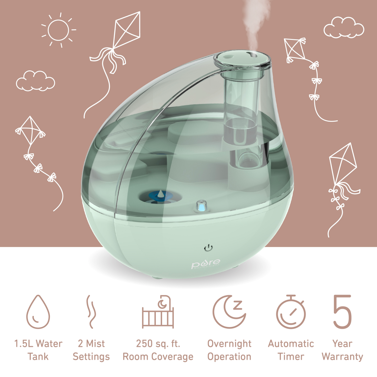 slide 3 of 5, Pure Enrichment PureBaby Ultrasonic Cool Mist Humidifier & Soft Glow Night Light, 1 ct