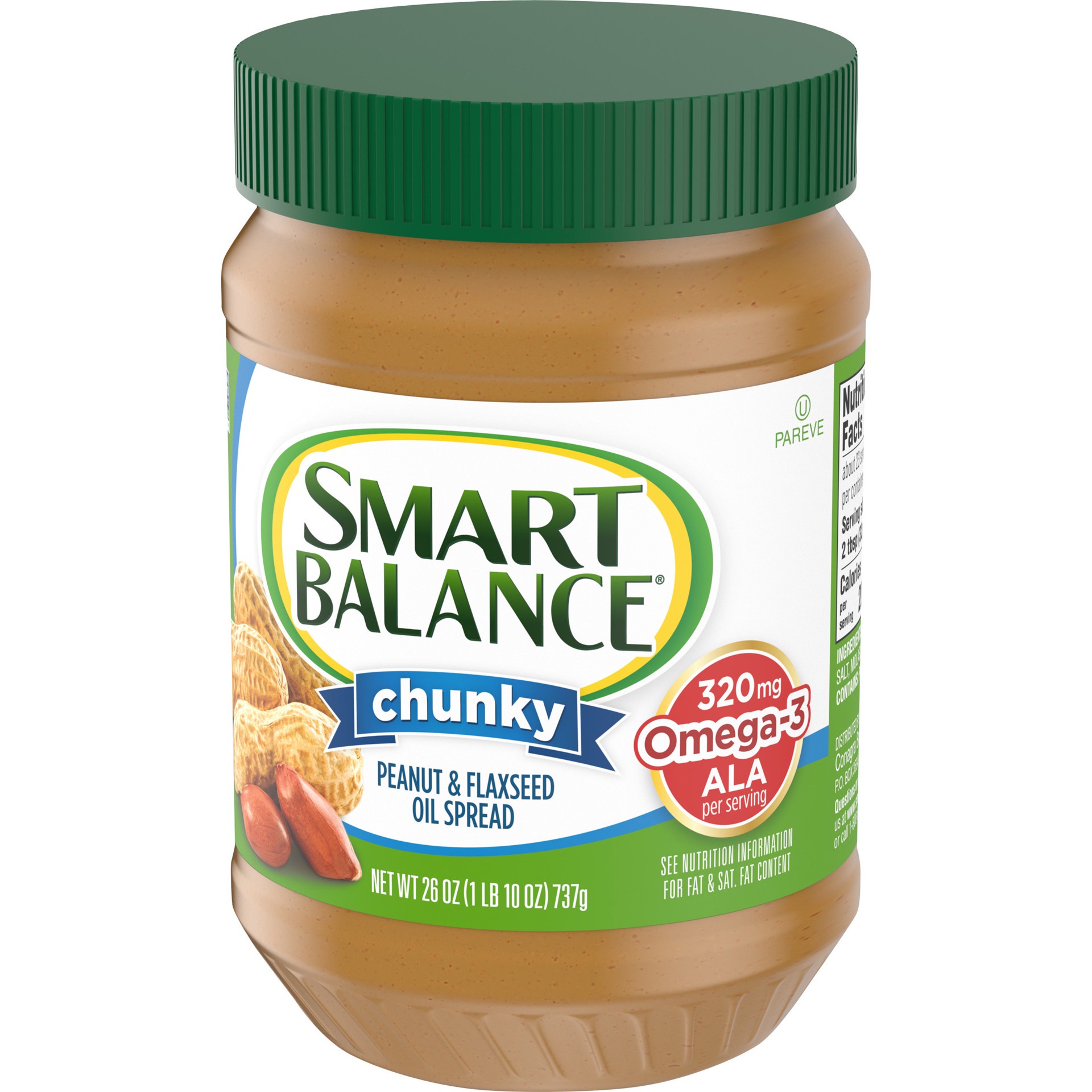 slide 3 of 5, Smart Balance Chunky Peanut & Flaxseed Oil Spread, Peanut Butter Alternative, 26 OZ, 26 oz