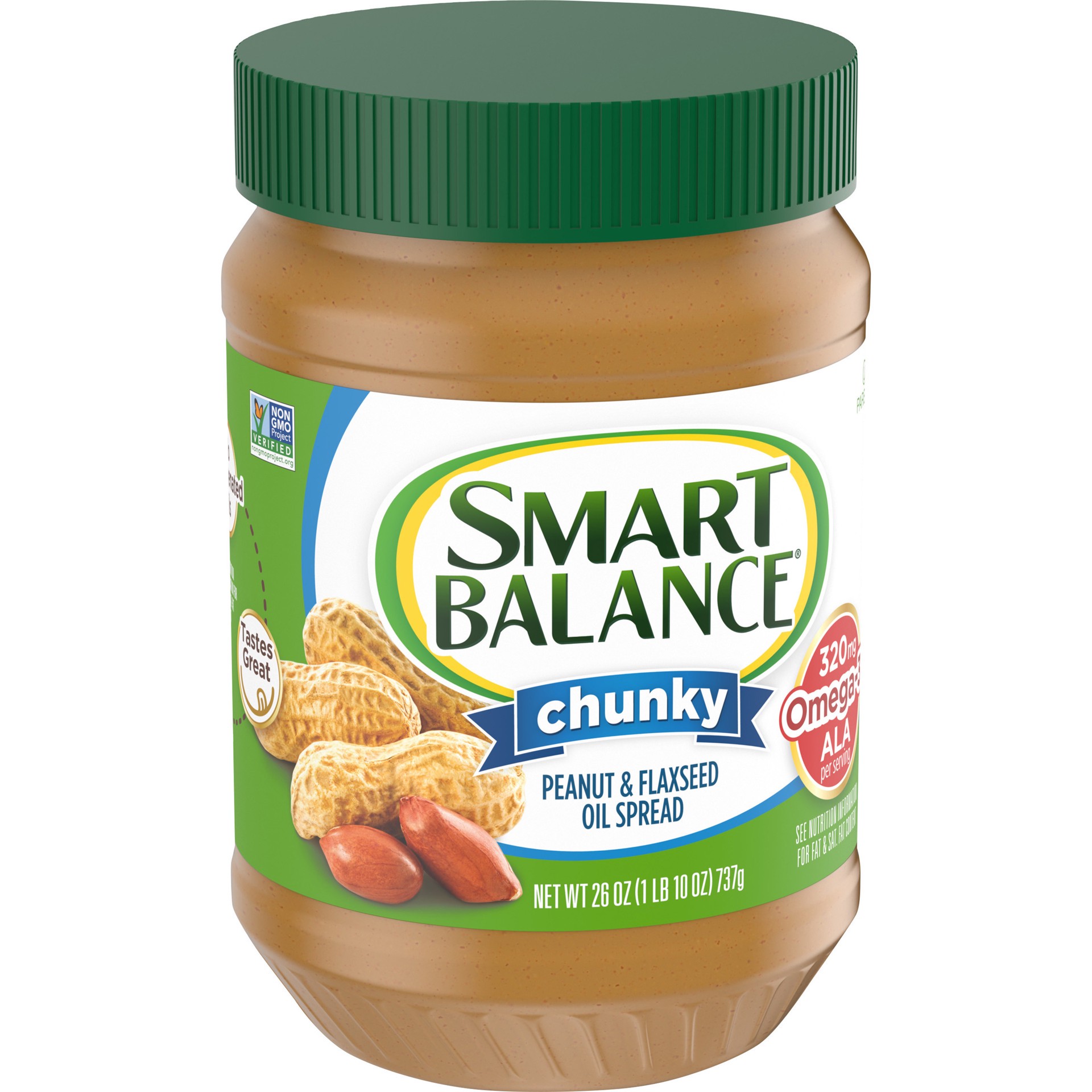 slide 2 of 5, Smart Balance Chunky Peanut & Flaxseed Oil Spread, Peanut Butter Alternative, 26 OZ, 26 oz