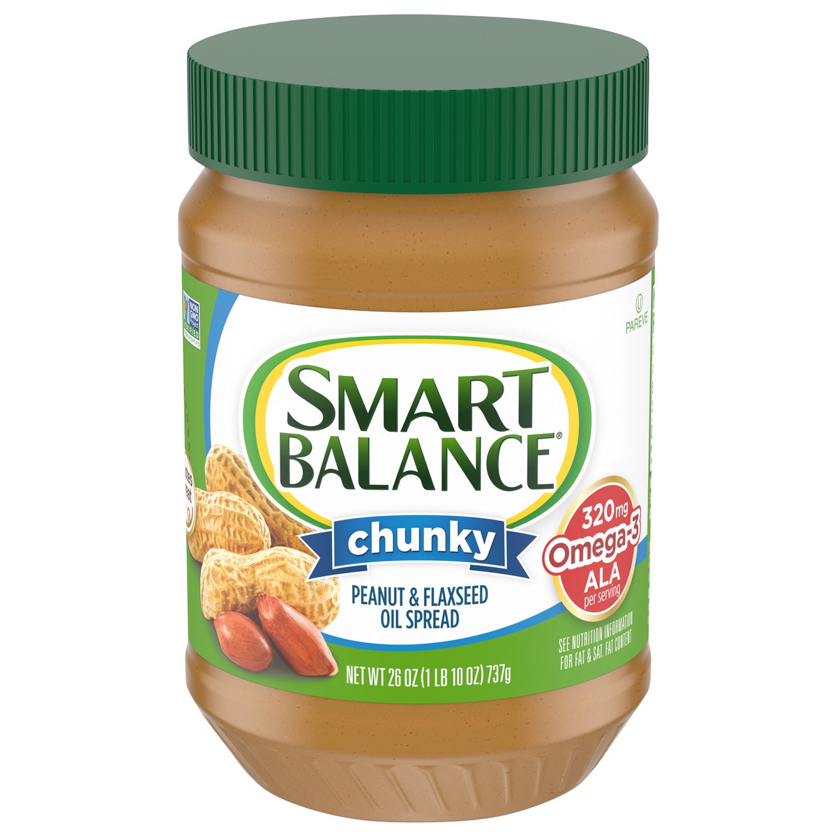 slide 1 of 5, Smart Balance Chunky Peanut & Flaxseed Oil Spread, Peanut Butter Alternative, 26 OZ, 26 oz