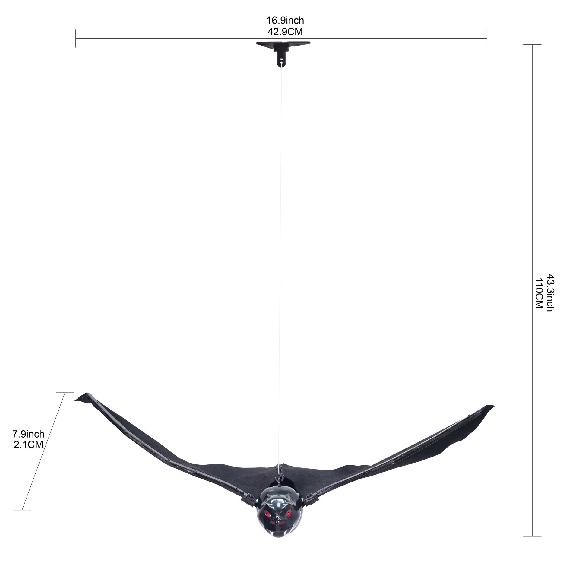 slide 4 of 5, 11.5" Led Black Animated Fly-Around Bat By Ashland, 7.9 in x 2.2 in x 11.5 in