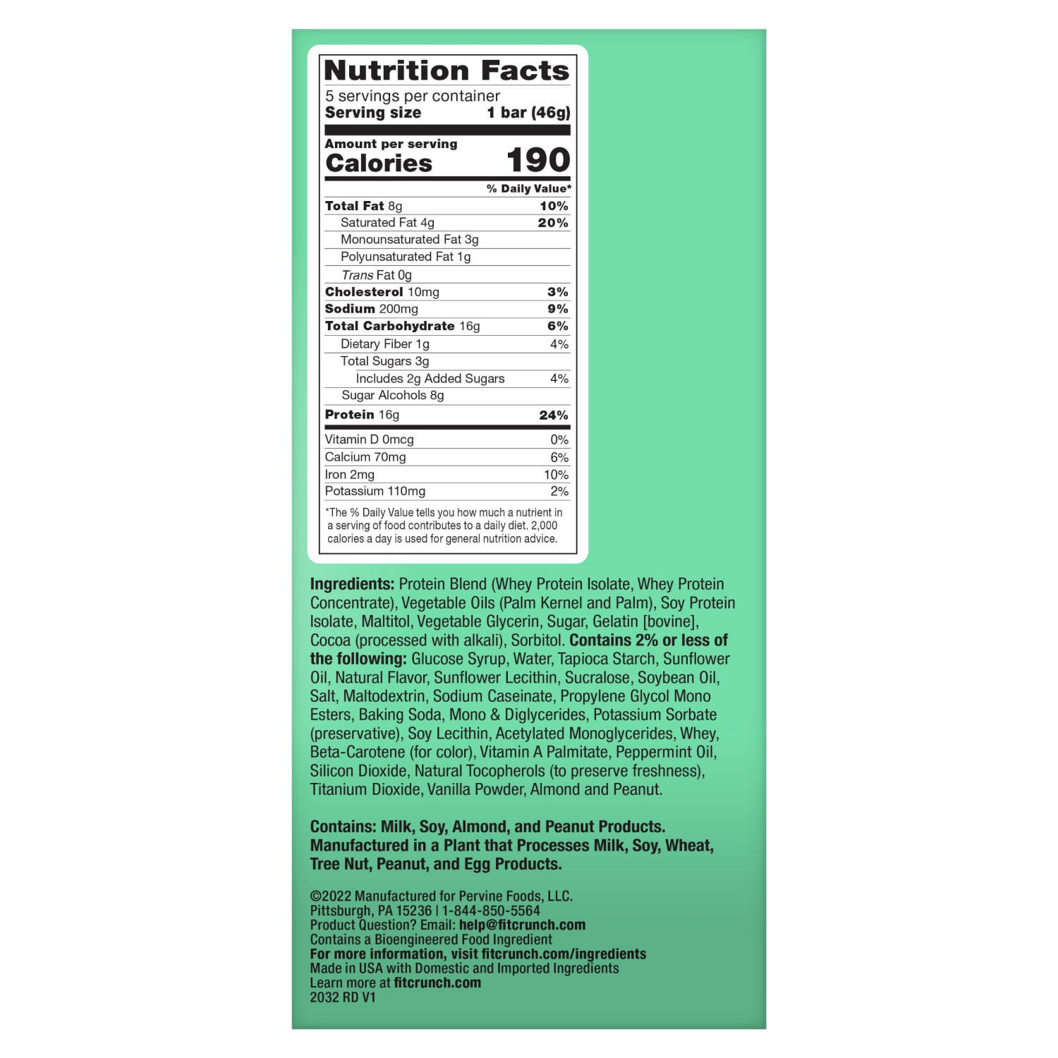 slide 3 of 4, FITCRUNCH High Protein Mint Chocolate Chip Baked Bar 5 - 1.62 oz Bars, 5 ct