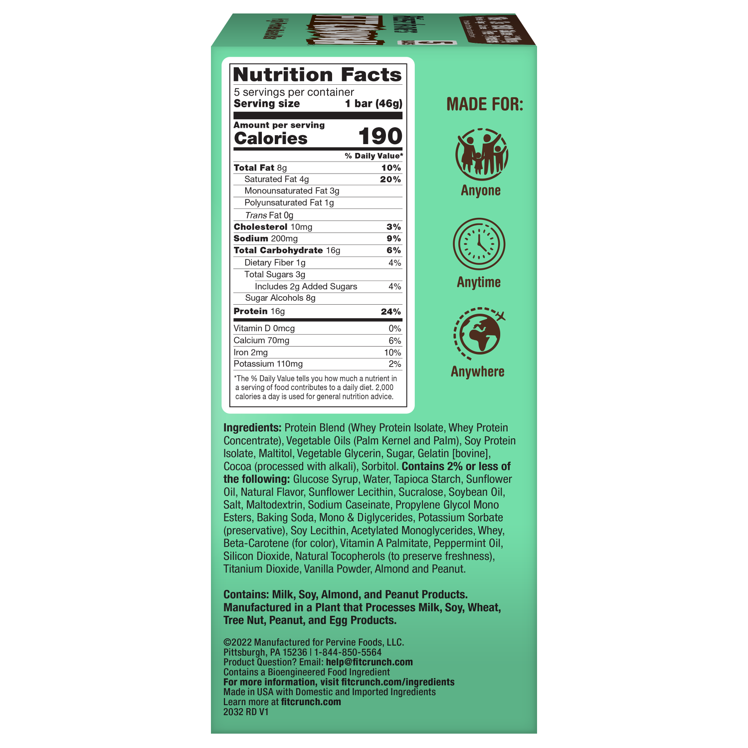 slide 4 of 4, FITCRUNCH High Protein Mint Chocolate Chip Baked Bar 5 - 1.62 oz Bars, 5 ct