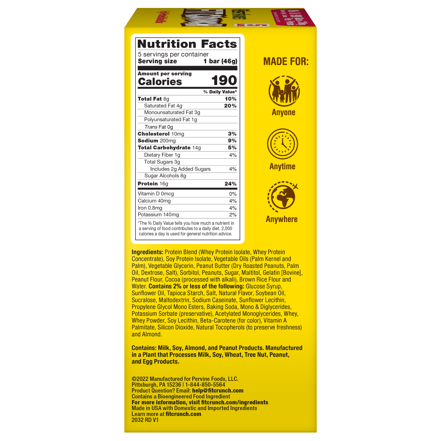 slide 3 of 3, FITCRUNCH High Protein Chocolate Peanut Butter Baked Bar 5 - 1.62 oz Bars, 5 ct