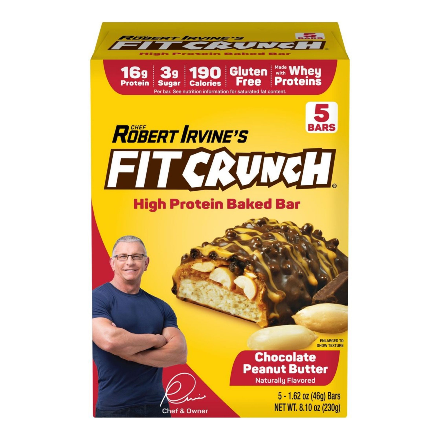 slide 1 of 3, FITCRUNCH High Protein Chocolate Peanut Butter Baked Bar 5 - 1.62 oz Bars, 5 ct