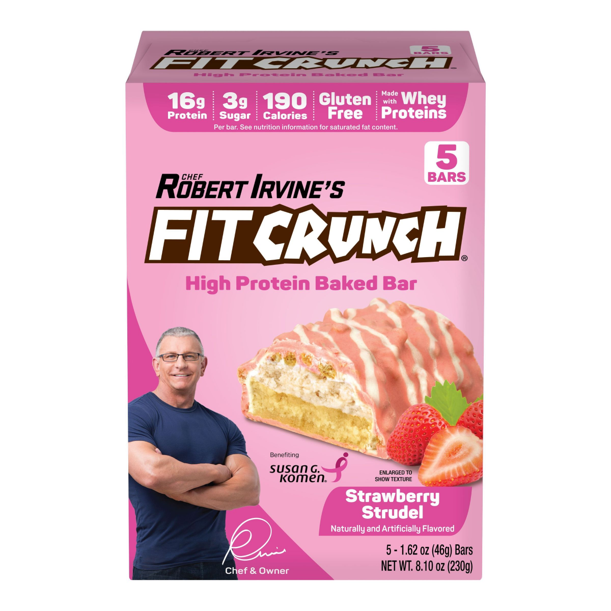 slide 1 of 3, FITCRUNCH High Protein Strawberry Strudel Baked Bar 5 - 1.62 oz Bars, 5 ct