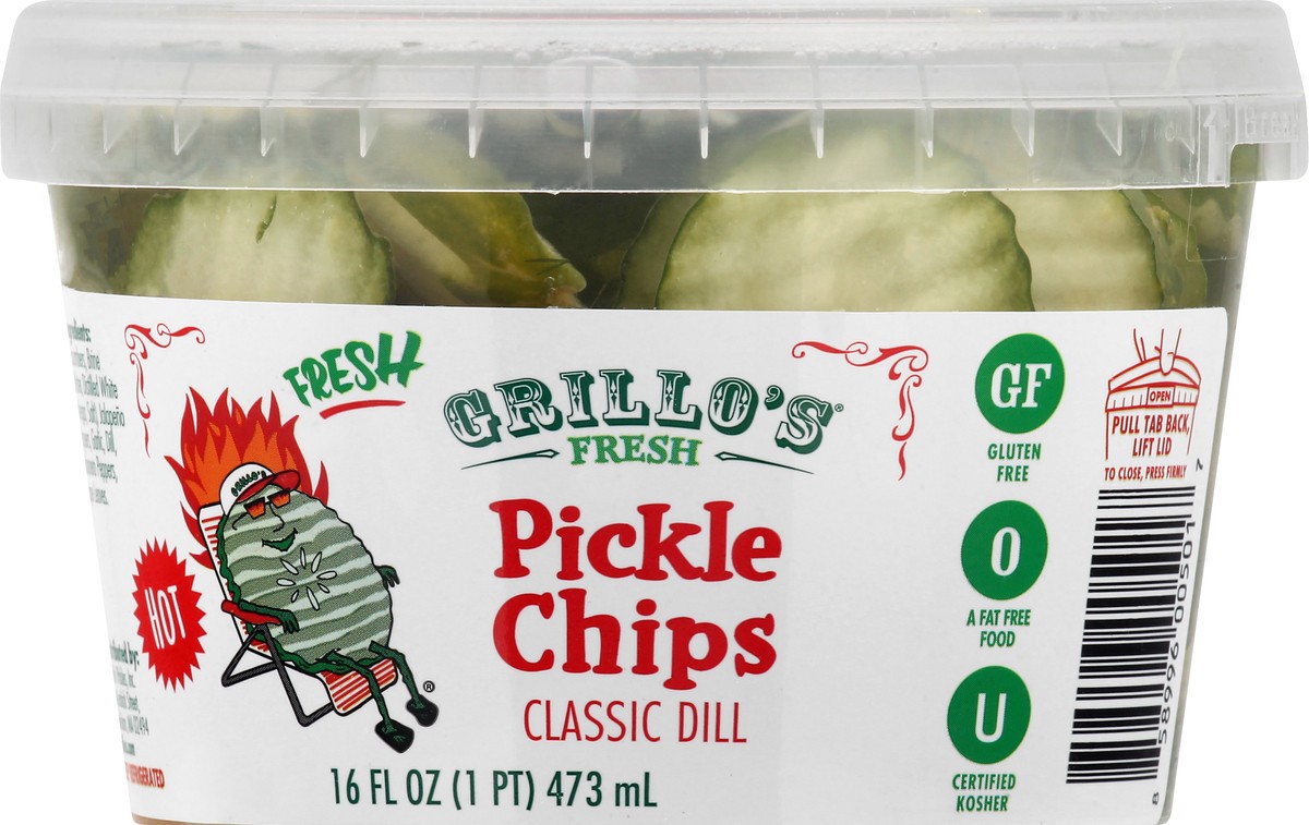 slide 8 of 9, Grillo's Pickles Grillos Pickles Hot Italian Dill Pickle Chips, 16 oz