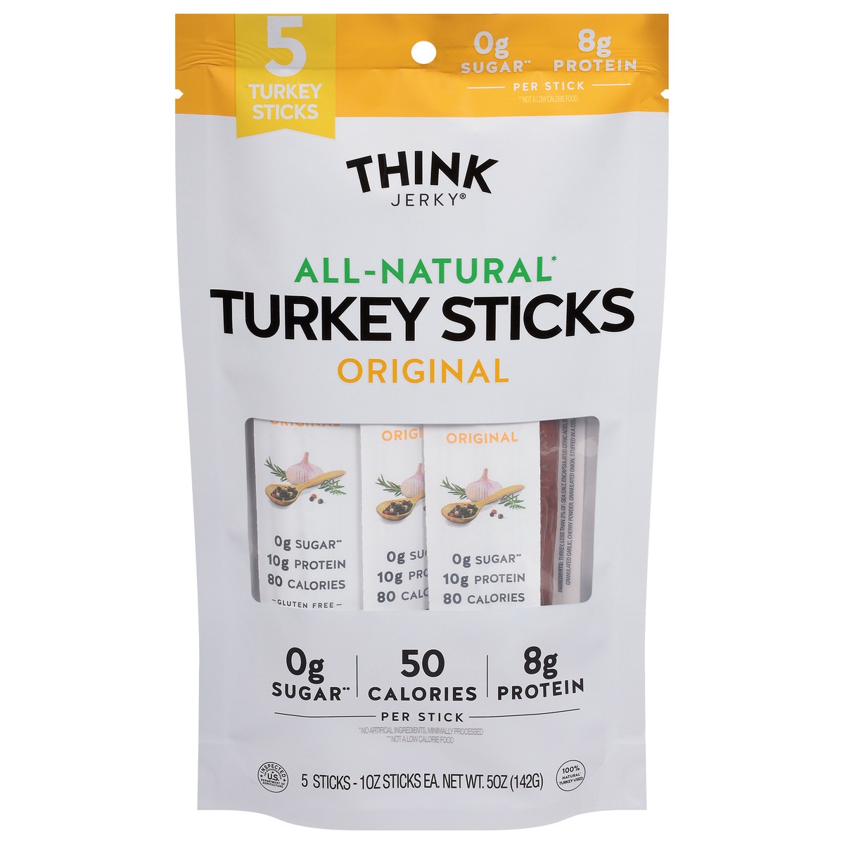 slide 4 of 4, Think Jerky All-Natural Original Turkey Sticks 5 - 1 oz Sticks, 5 ct
