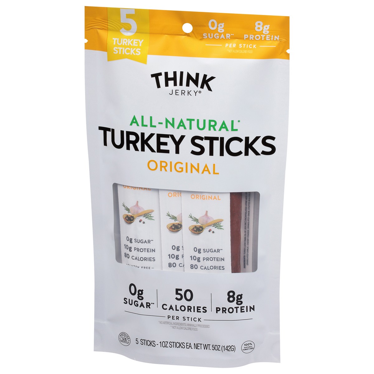 slide 3 of 4, Think Jerky All-Natural Original Turkey Sticks 5 - 1 oz Sticks, 5 ct