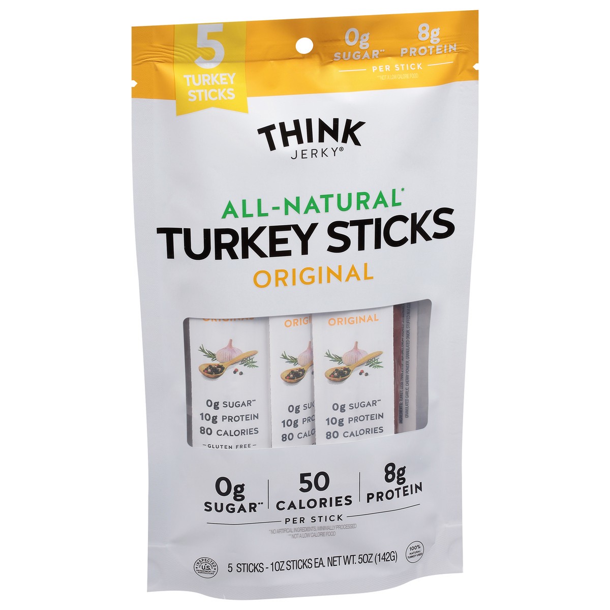slide 2 of 4, Think Jerky All-Natural Original Turkey Sticks 5 - 1 oz Sticks, 5 ct