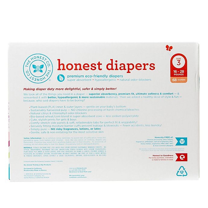 slide 2 of 4, The Honest Company Honest Size 3 Diapers - Bloom/Chevron Patterns, 68 ct